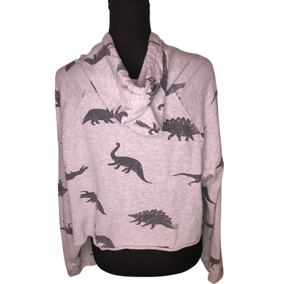 Grey Crop Dinosaur Hoodie - Picture 2 of 4